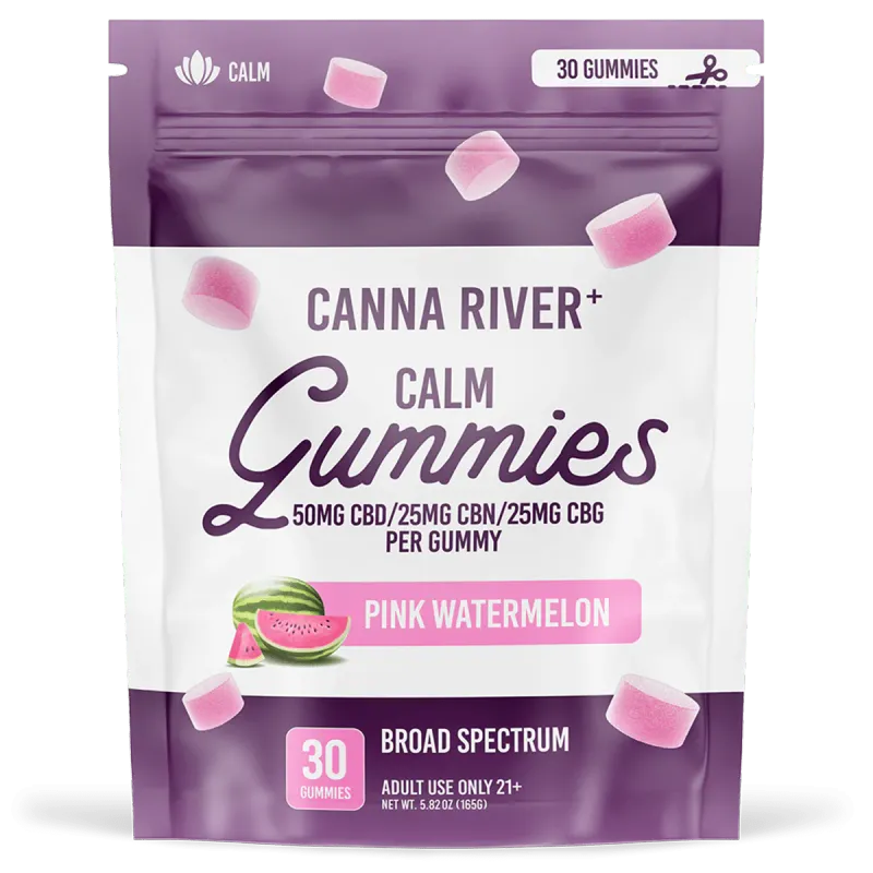 Canna River – Calm Gummies – (CBD 50mg + CBN 25mg + CBG 25mg) – Pink Watermelon