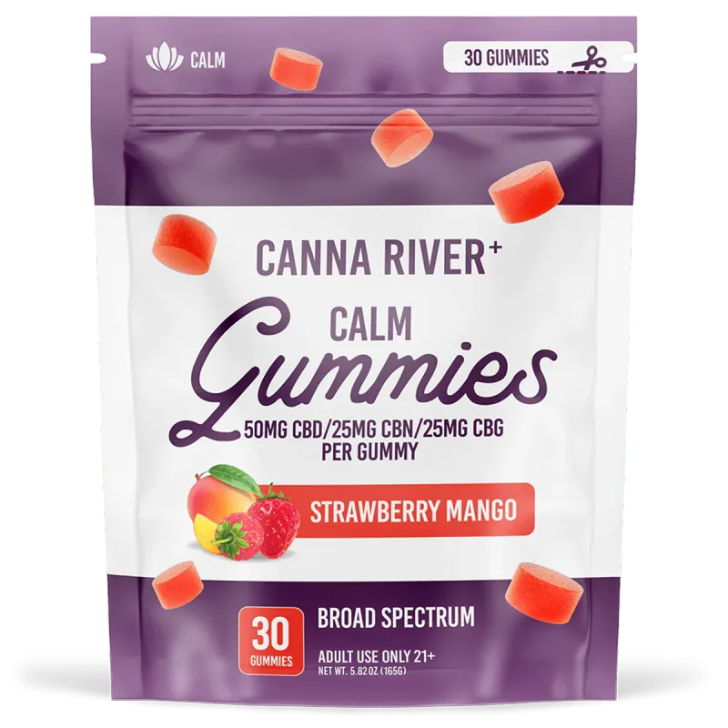 Canna River – Calm Gummies – (CBD 50mg + CBN 25mg + CBG 25mg) – Strawberry Mango
