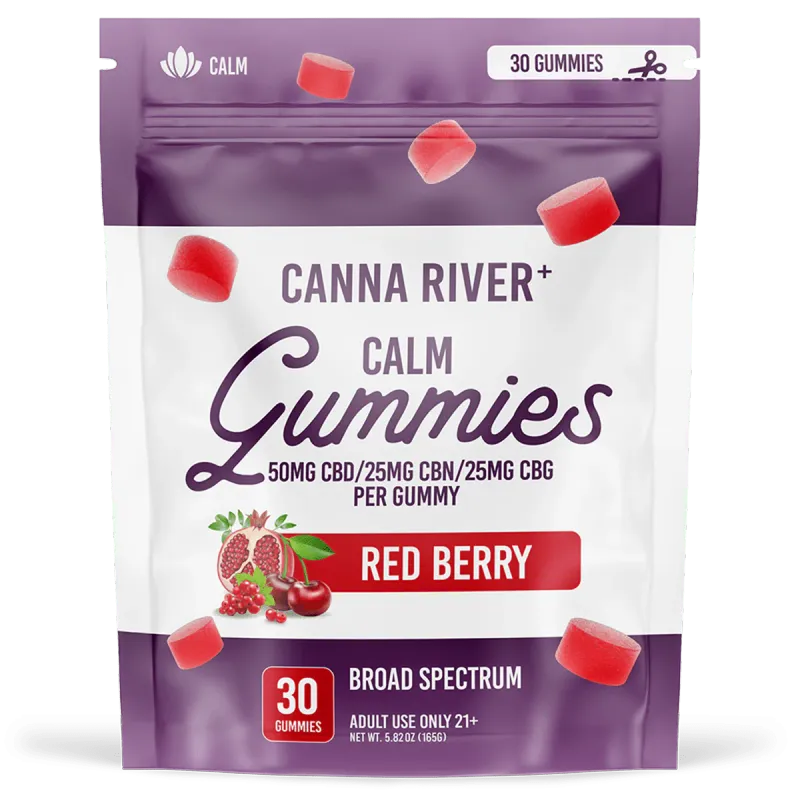 Canna River – Calm Gummies – (CBD 50mg + CBN 25mg + CBG 25mg) – Red Berry