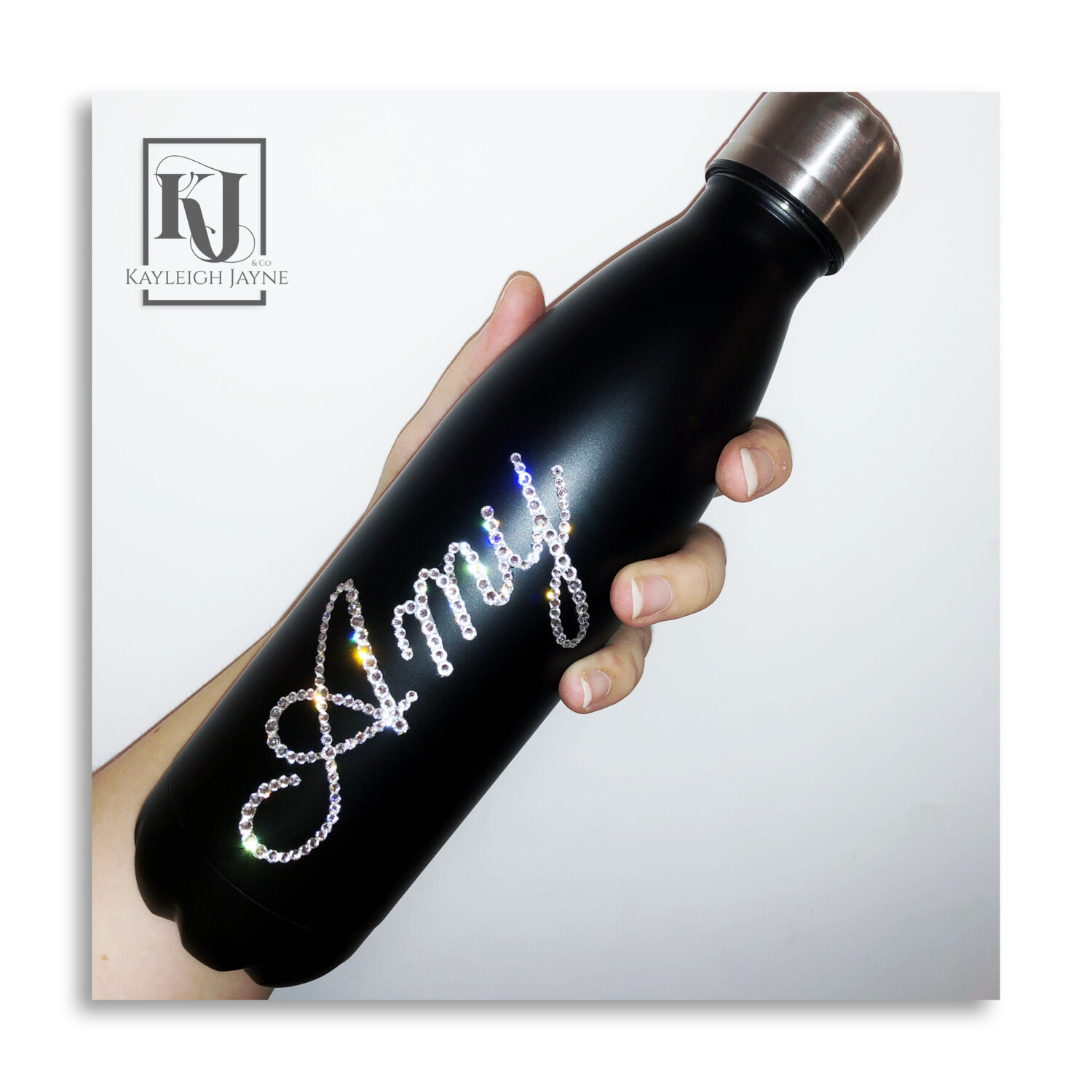 Personalised Crystallised Water Bottle  - Navy blue Embellished with Swarovski® Crystals