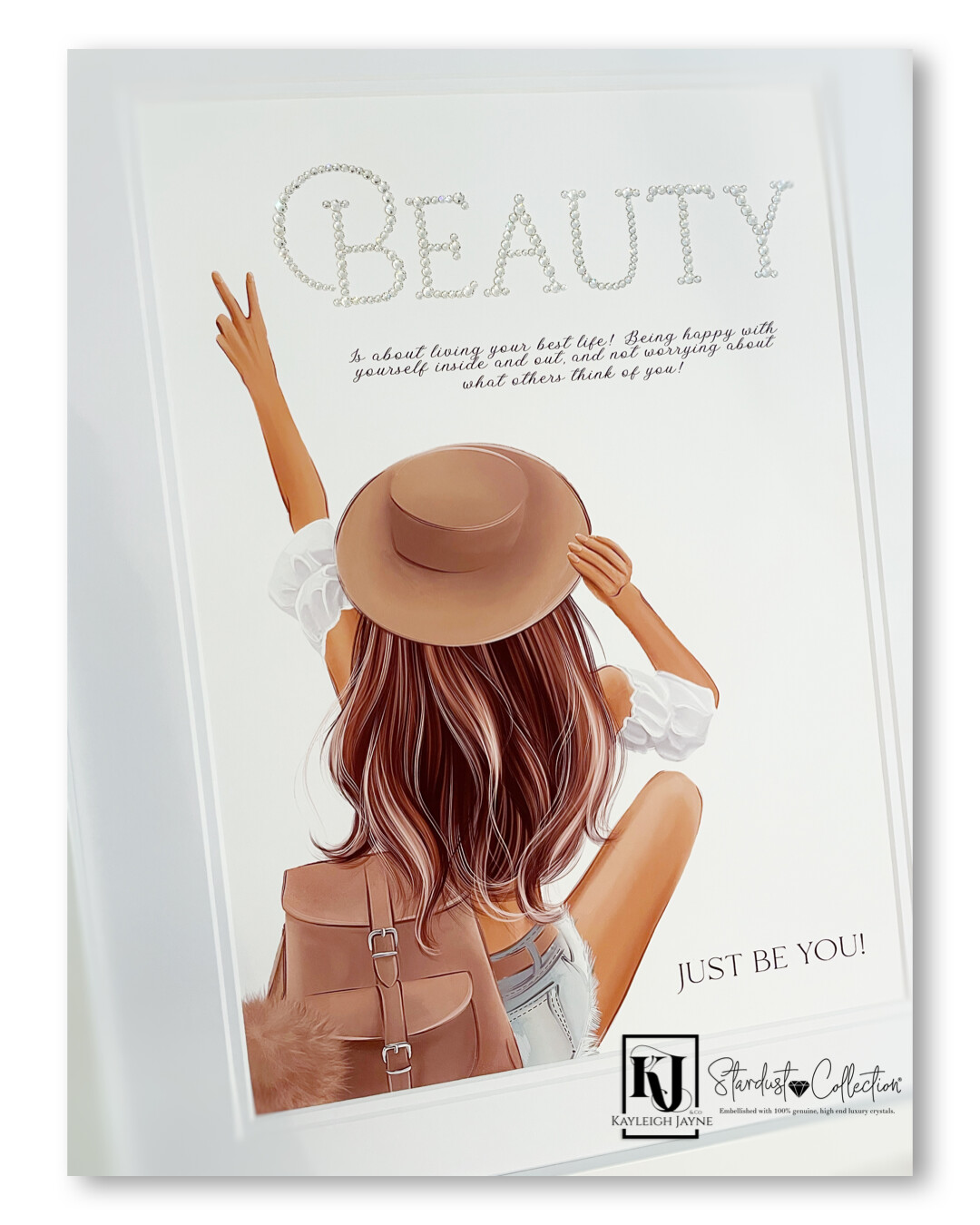 Stardust Crystallised print® Embellished with Swarovski® Crystals- Girl In Hat Design  ANY WORDING
