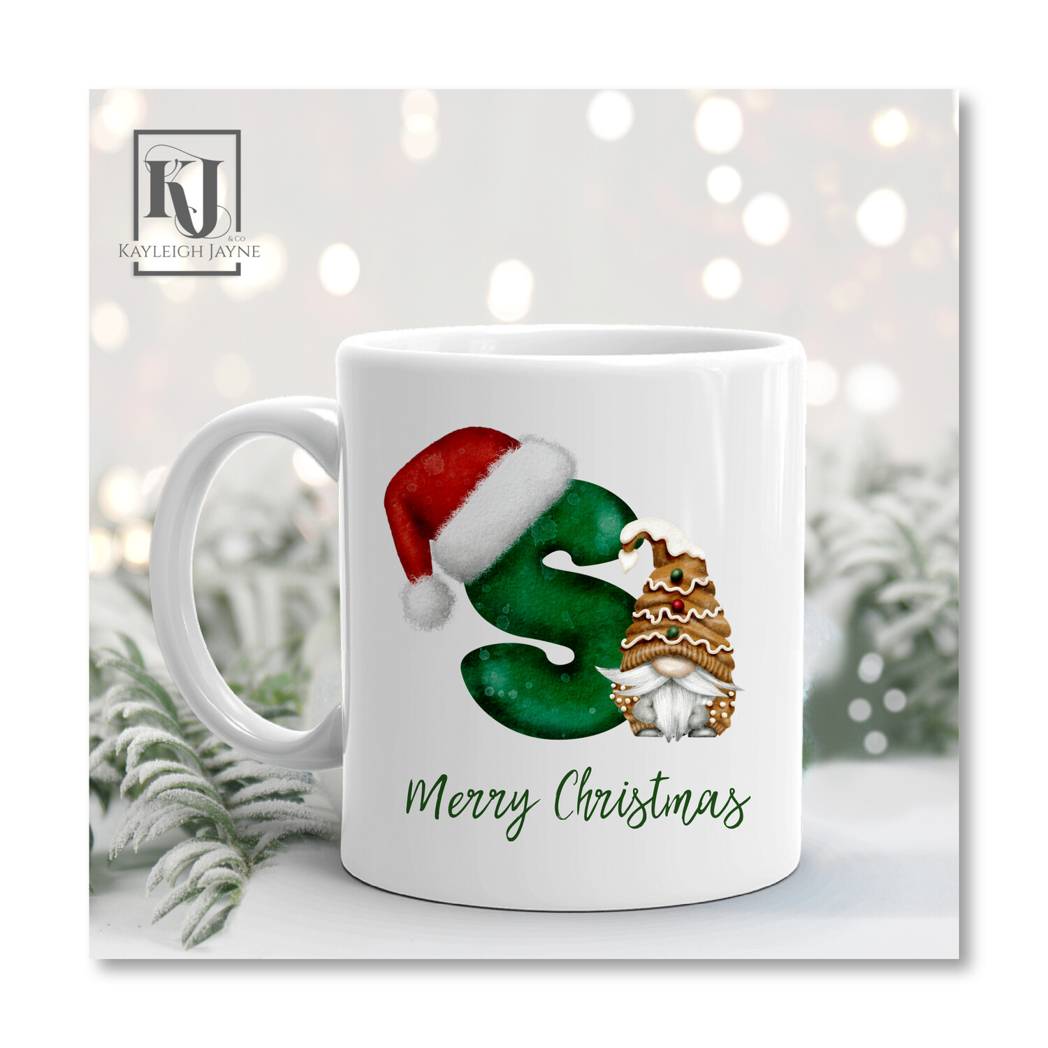 Christmas Hat Initial Gonk Mug