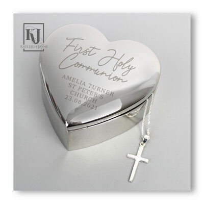 Holy Communion Sterling Silver Cross Necklace With Personalised Trinket Box