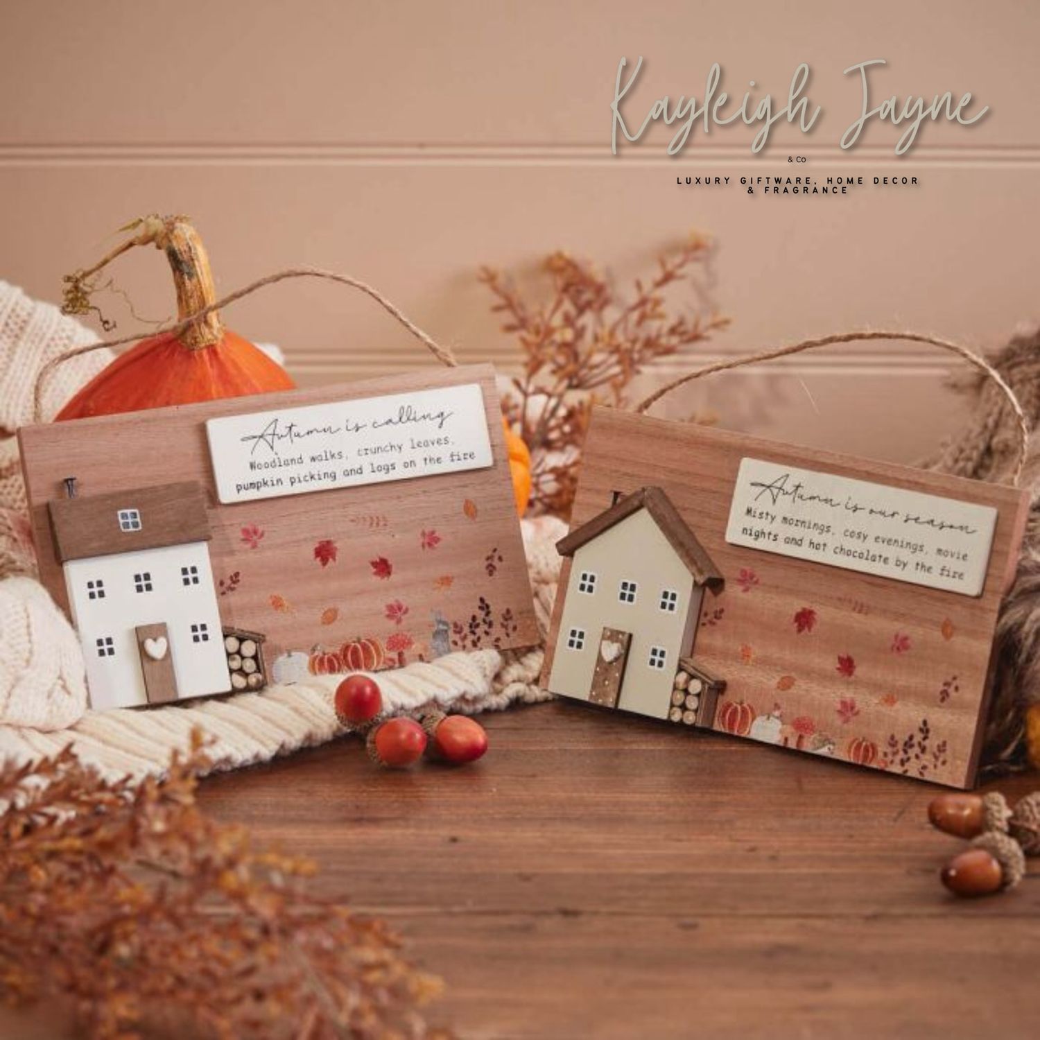 Pre-Order Autumn Wooden Plaque With 3D House And Quote