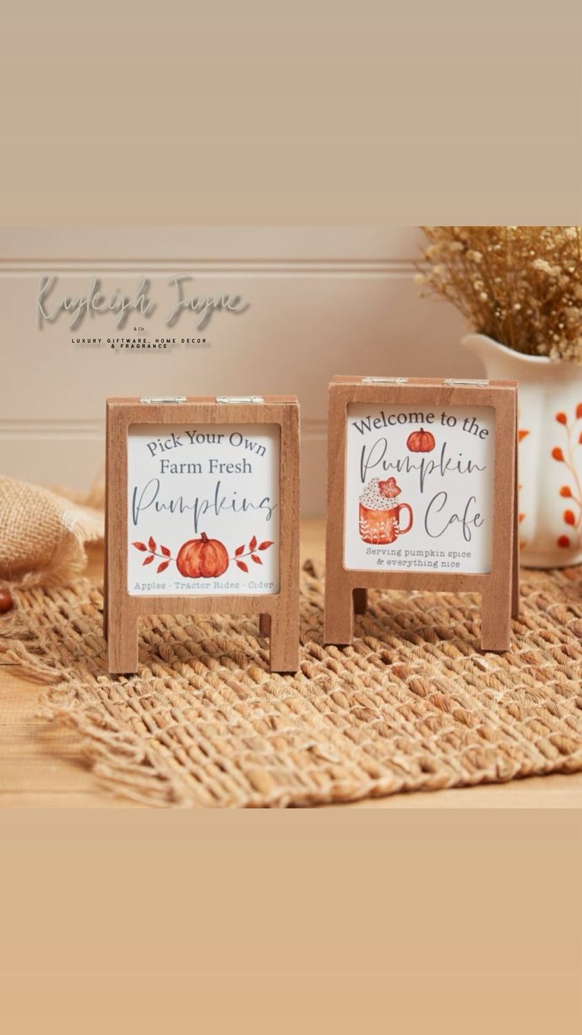 Mini Autumn Décor - Pumpkin A-Frame Wooden Plaque (2 Assorted Designs)