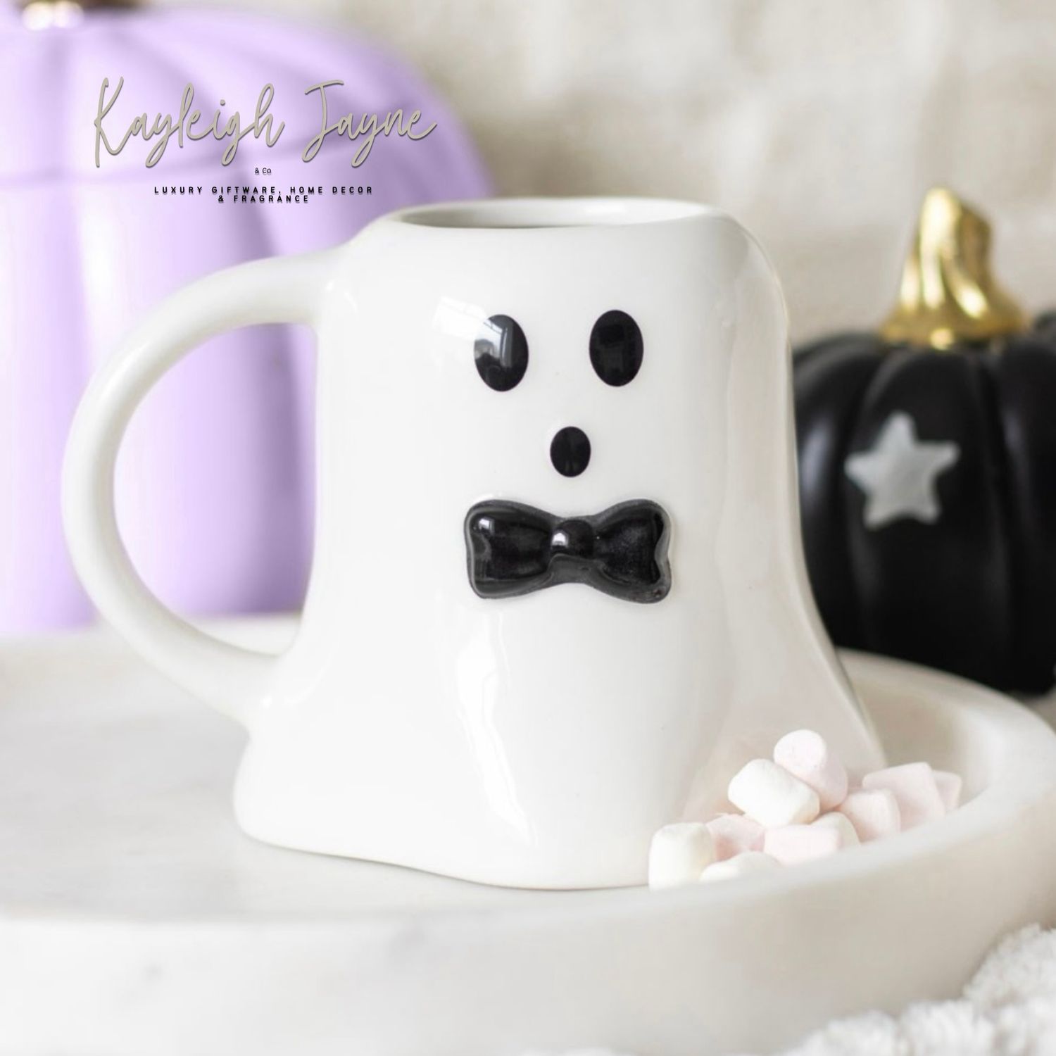 MR BOO GHOST SHAPED MUG WITH BOW TIE