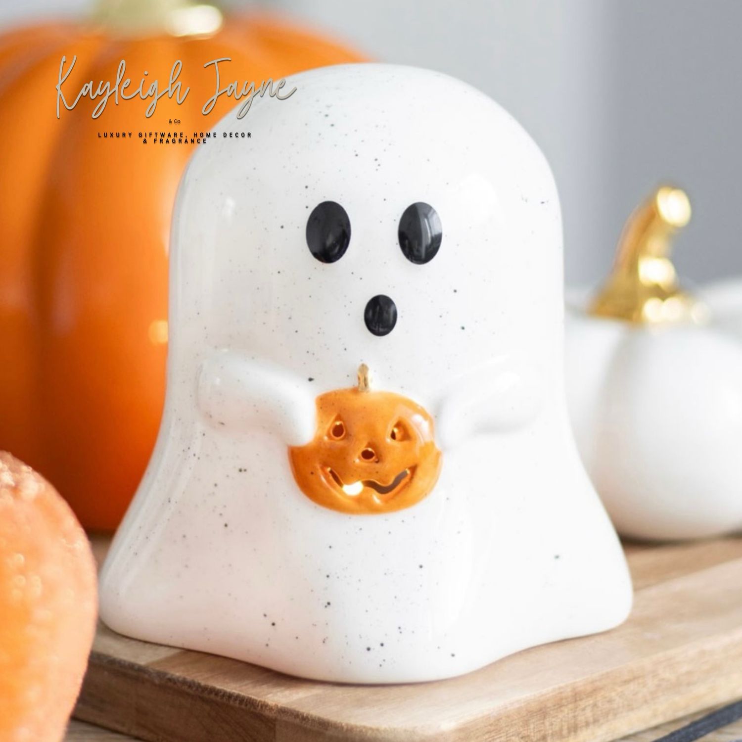 Ghost With Pumpkin Tea light Holder