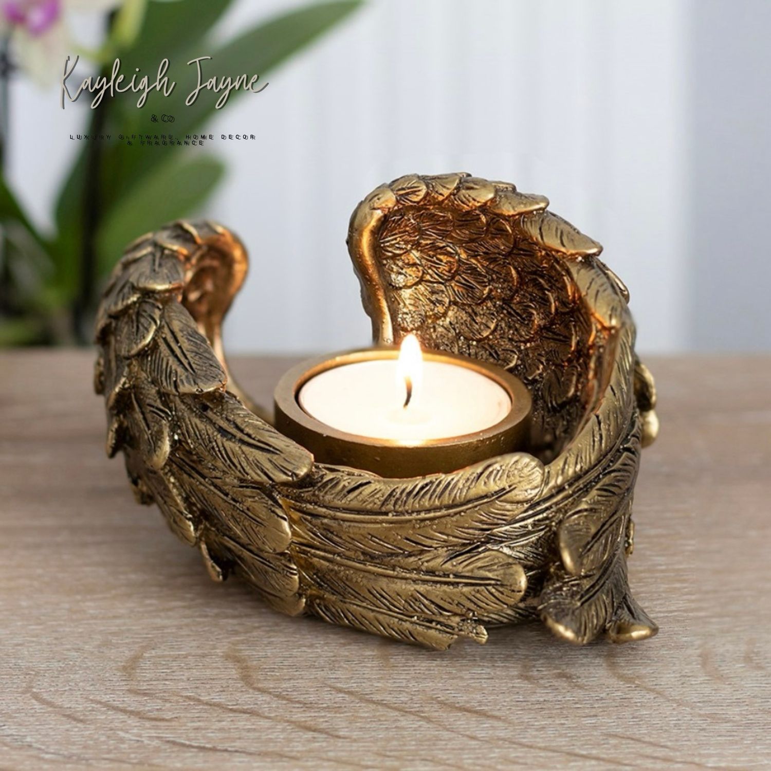 Antique Gold Angel Wing Tea light Holder