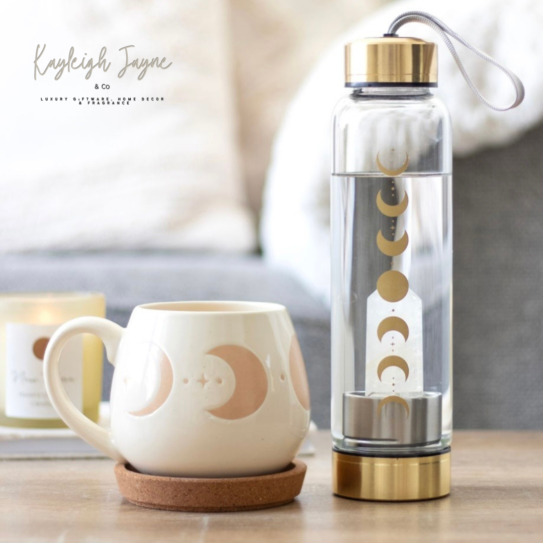 Crystal Infused - Quartz Moon phase Glass Water Bottle
