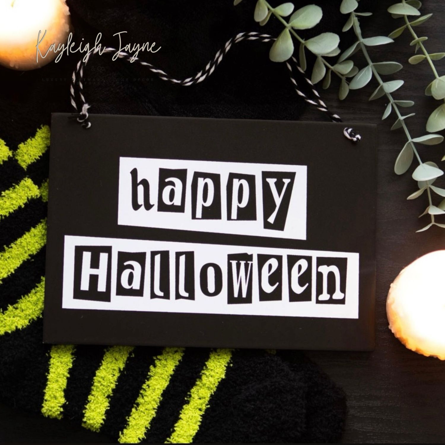 Happy Black And White Halloween Sign