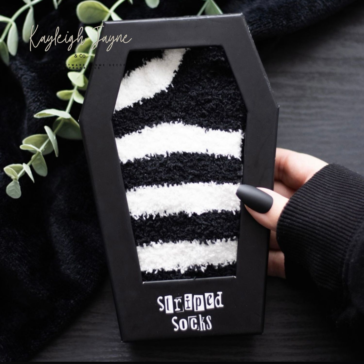 Black &amp; White Striped Halloween Socks