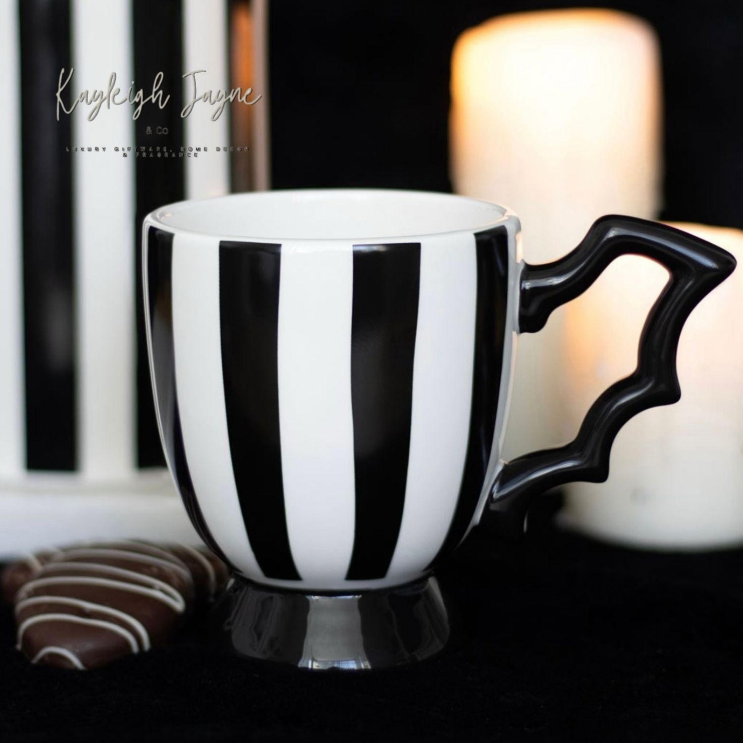 Black &amp; White Striped Batwing Mug