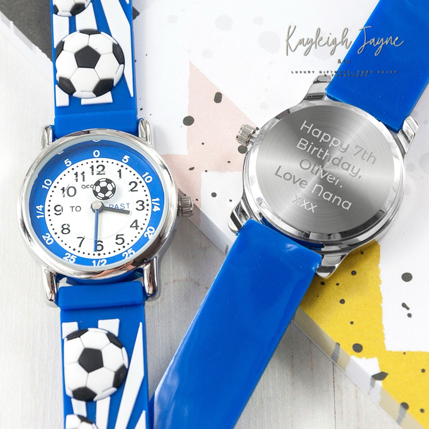 Children’s Football Theme Blue Personalised Watch