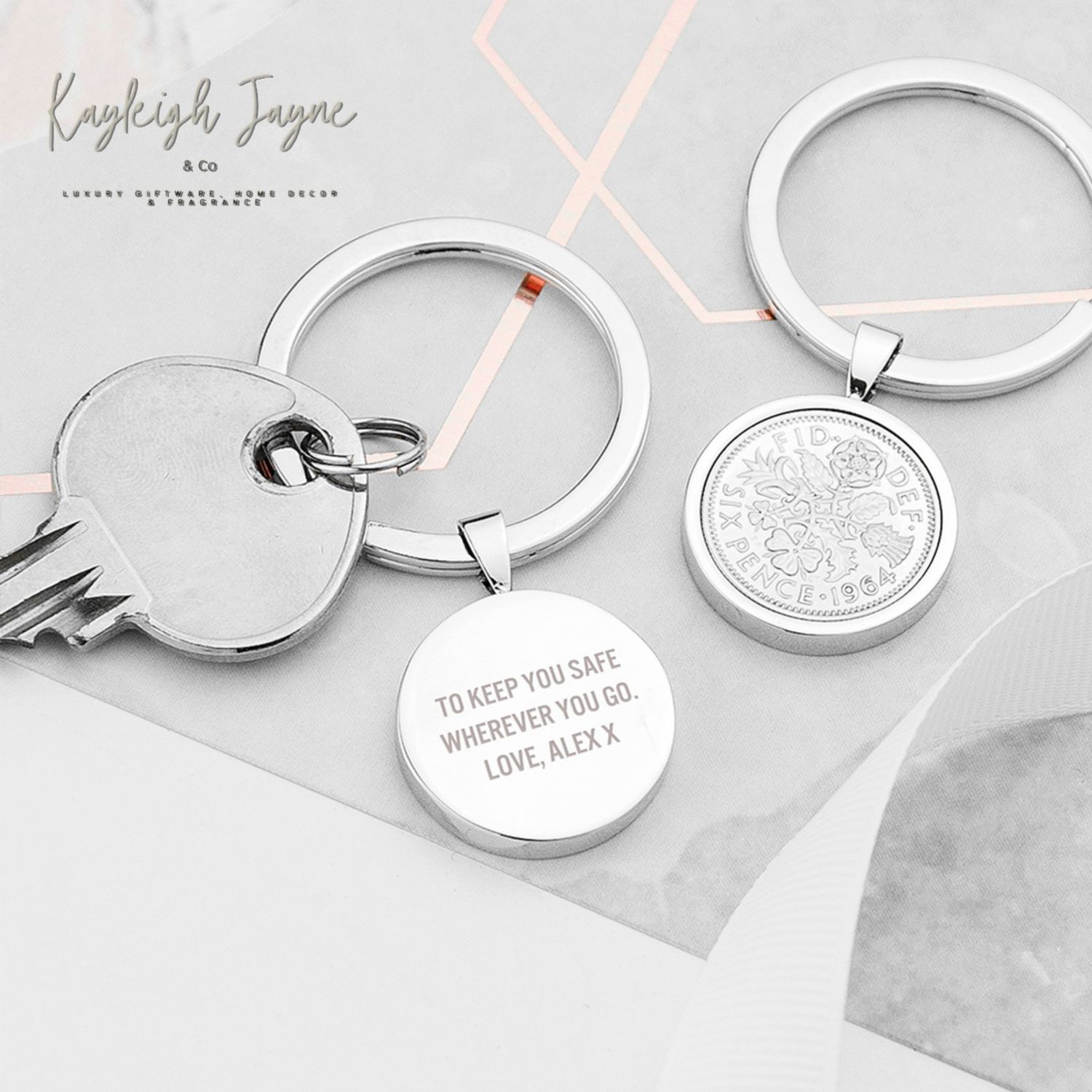 Lucky Sixpence Personalised Keyring