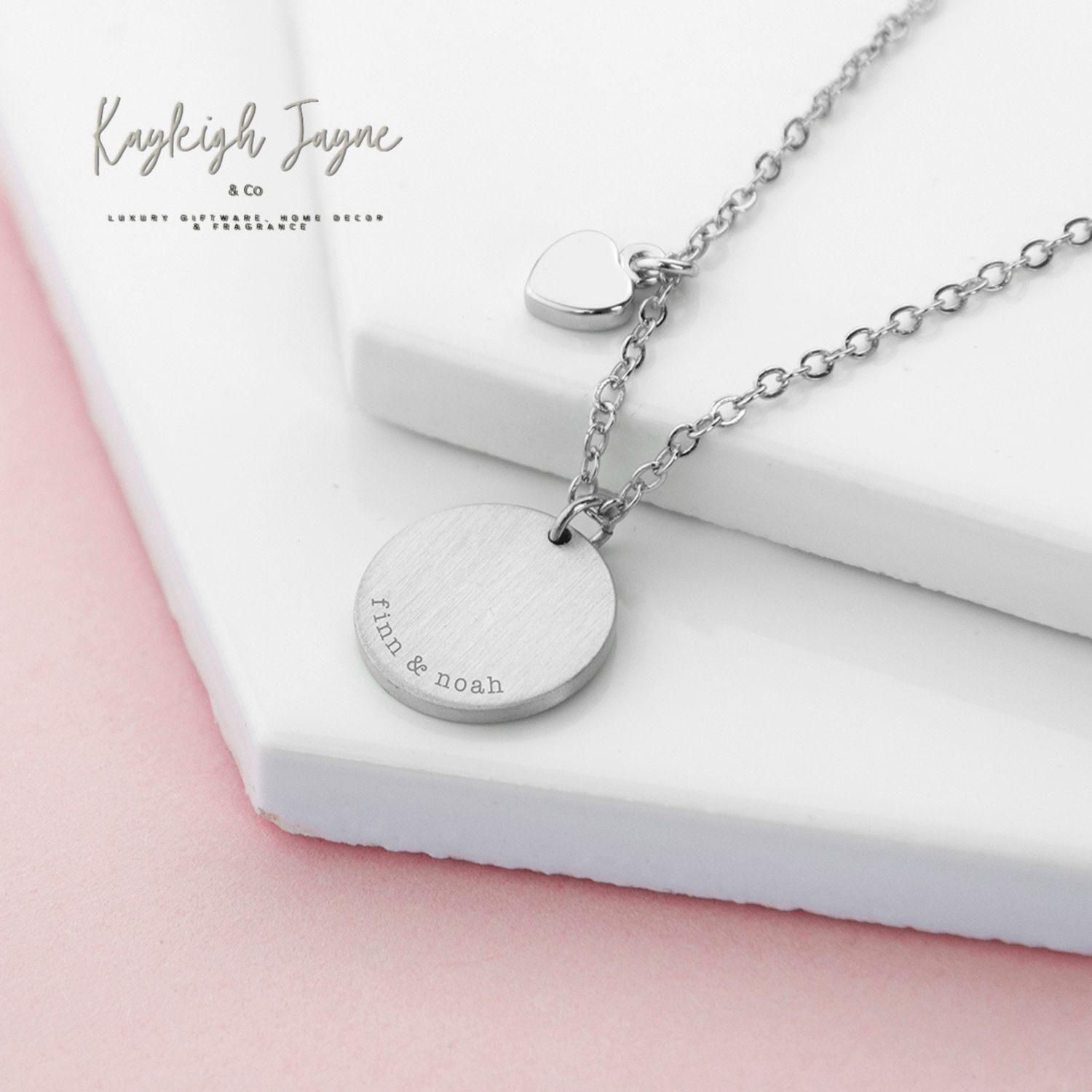 Family Heart And Personalised Disc Necklace