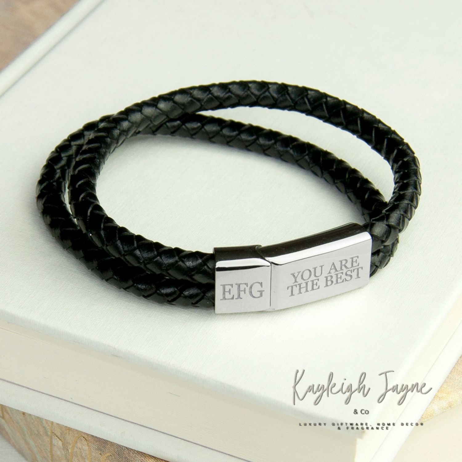 Men’s Personalised Dual Leather Bracelet - Black