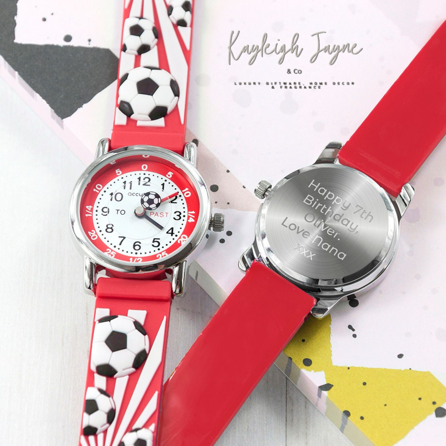 Children’s Football Theme Red Personalised Watch