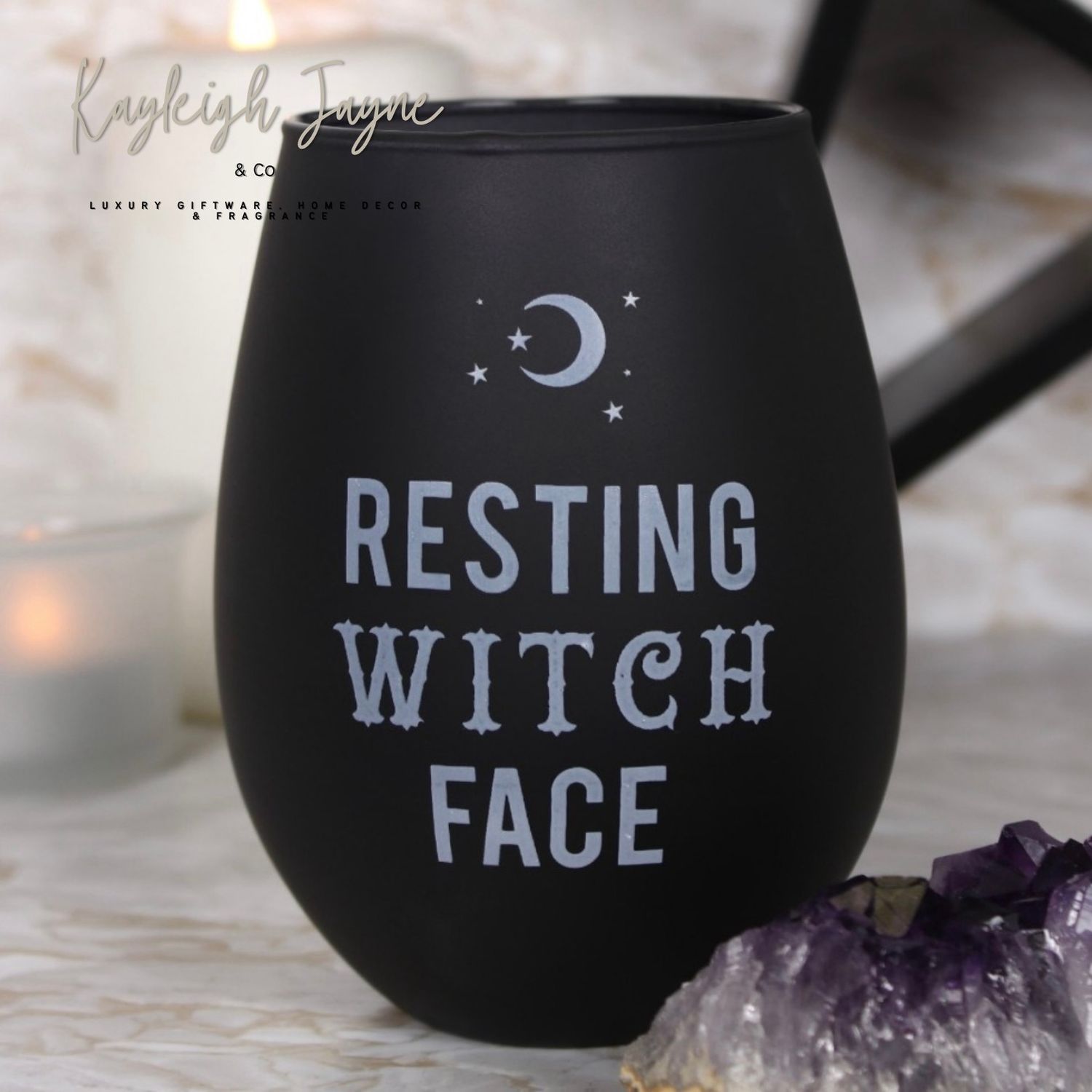 Resting Witch Face Stemless Wine Glass