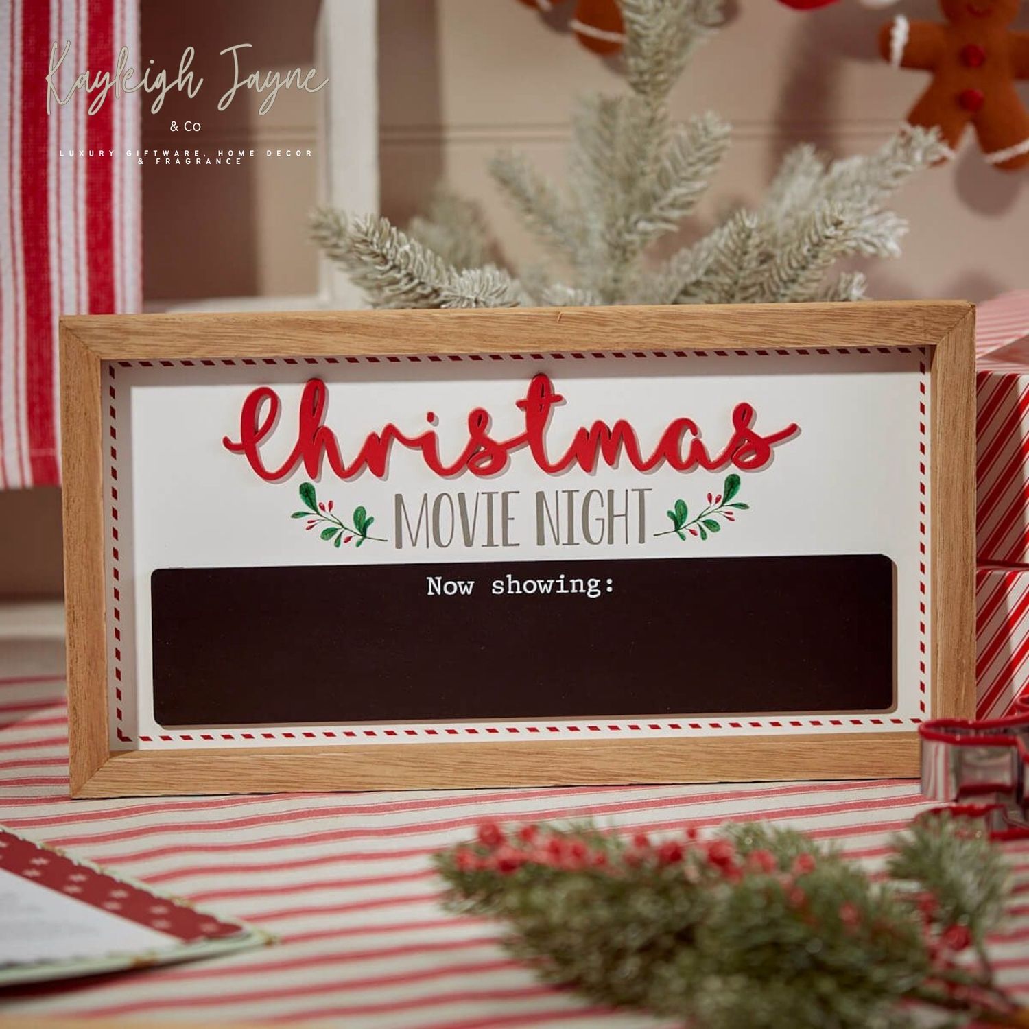 XMAS MOVIE NIGHT CHALKBOARD FRAMED PLAQUE