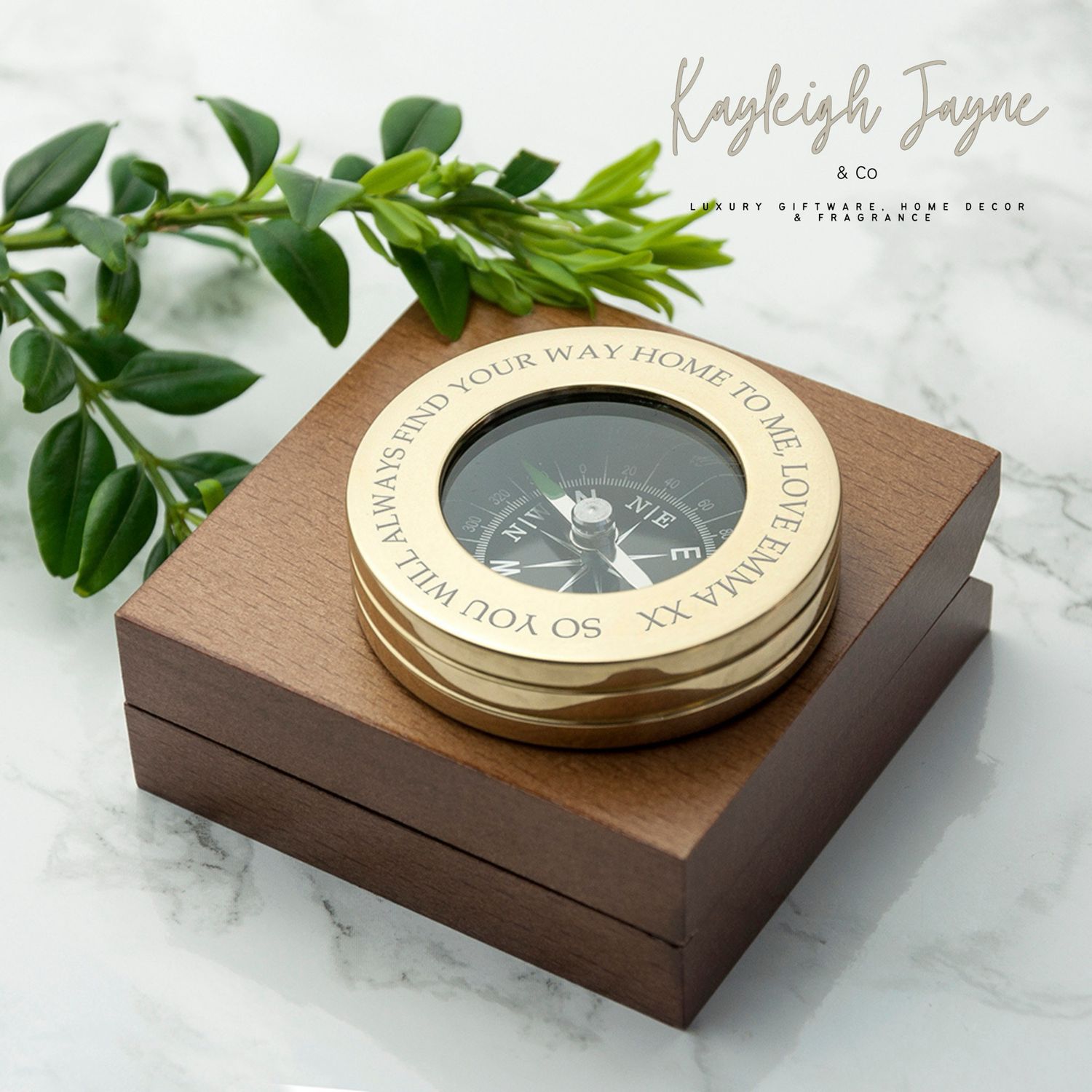 Personalised Brass Traveling Compass With Monogram Box
