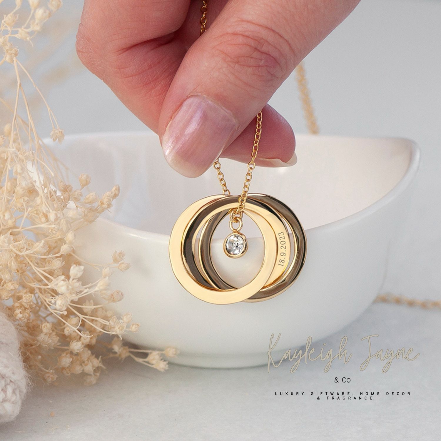 Personalised Rings Of Love Necklace, With Diamanté