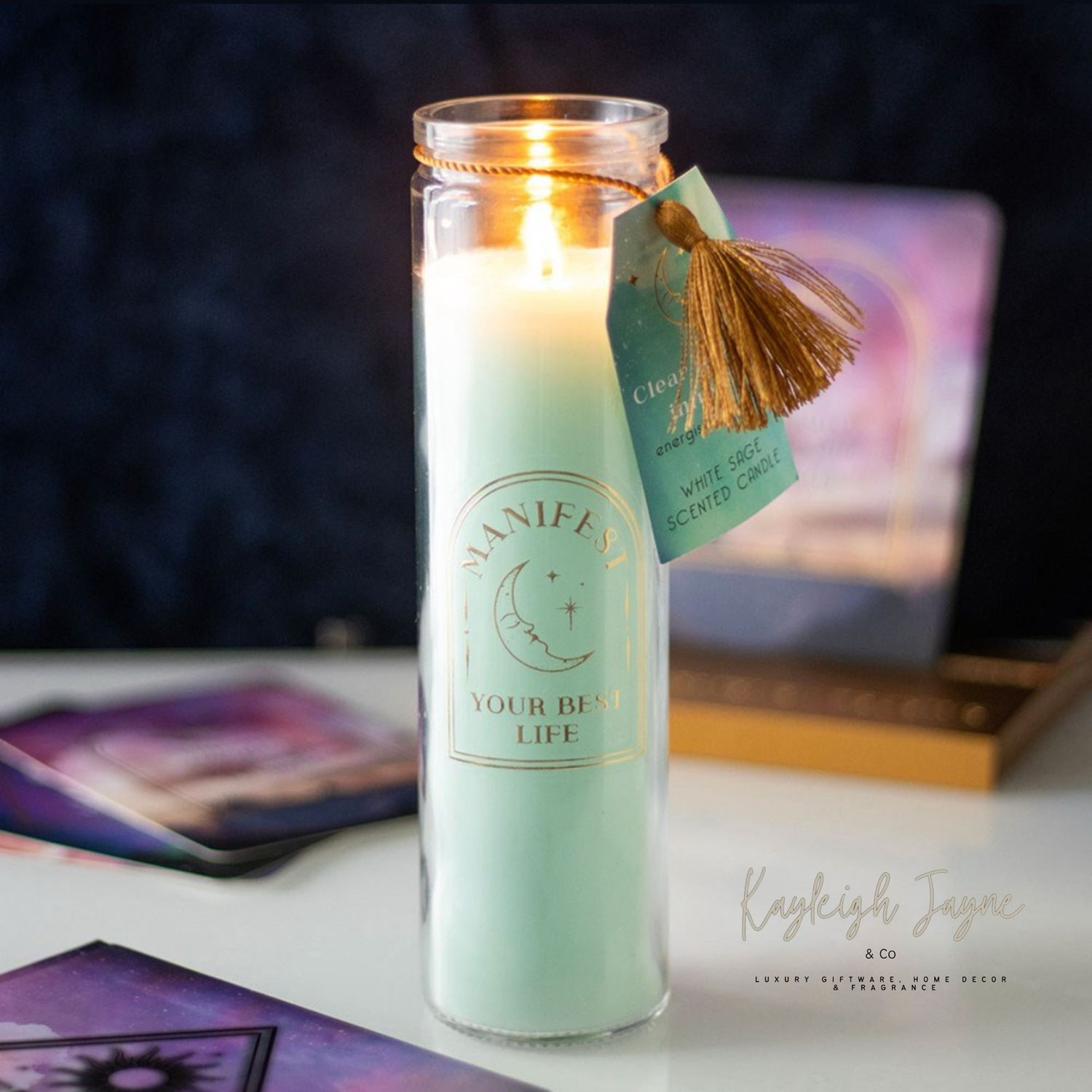 White Sage Tube Candle With Clear Quartz Crystals