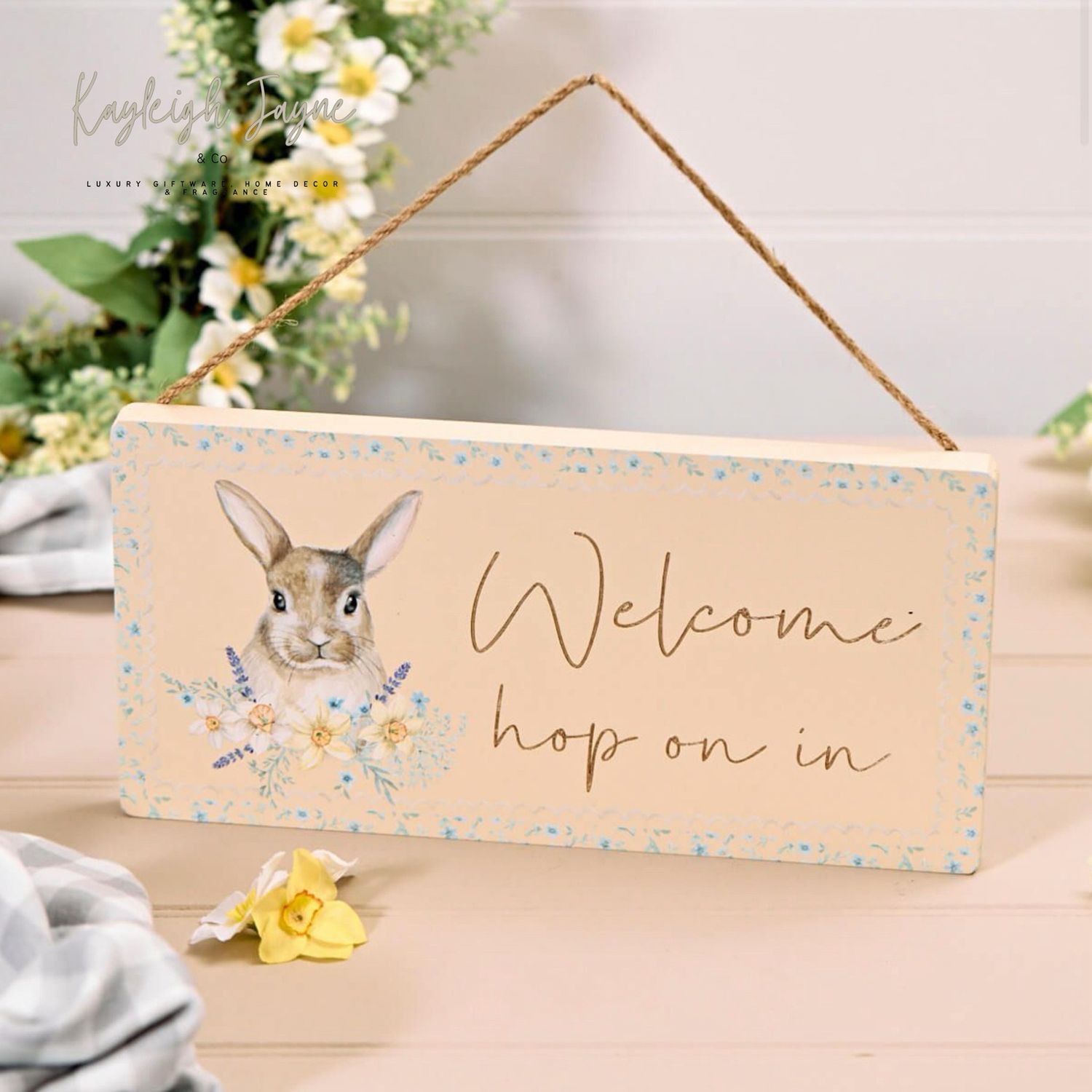 Hop On In Welcome Sign - Easter Spring Bunny