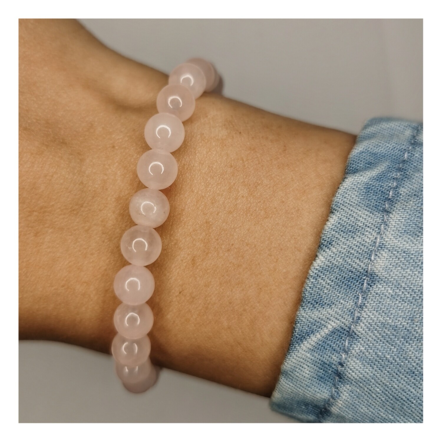 Pulsera de cuarzo rosa 6mm elástica - Amor y paz interior