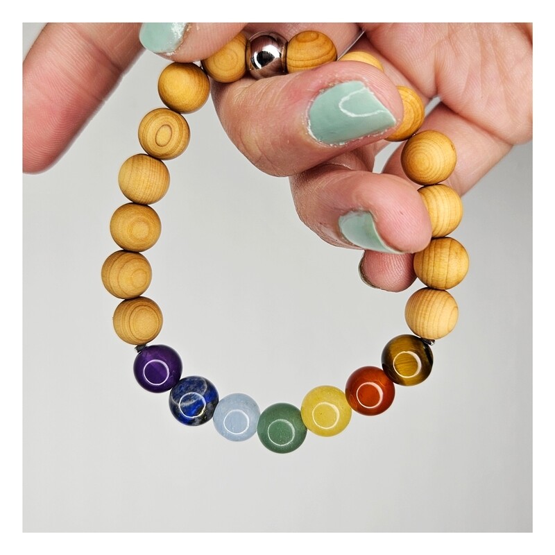 Pulsera 7 chakras madera - Armonización energética completa y alineación interior, protección