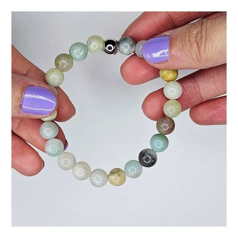 Pulsera de amazonita 8mm elástica - Valentía, fortaleza mental y claridad