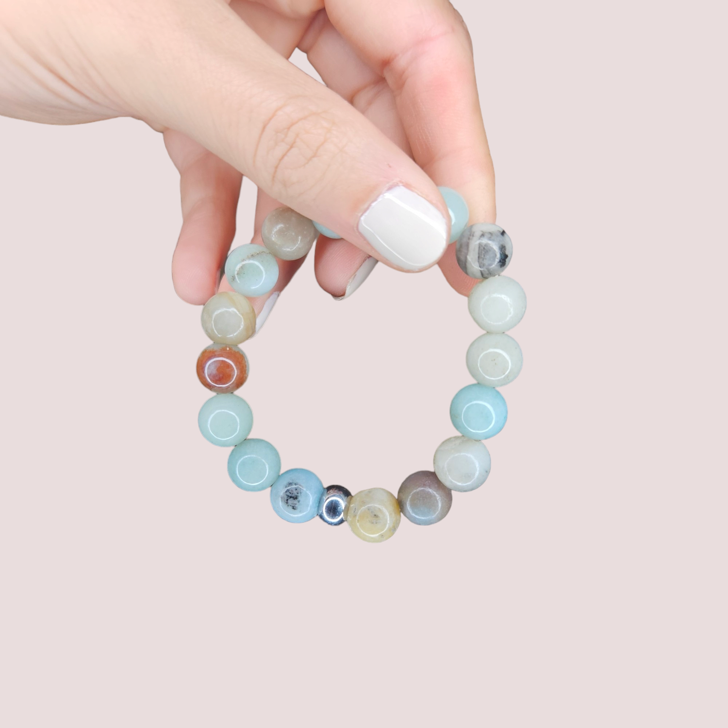Pulsera de amazonita 10mm elástica - Valentía, fortaleza mental y claridad