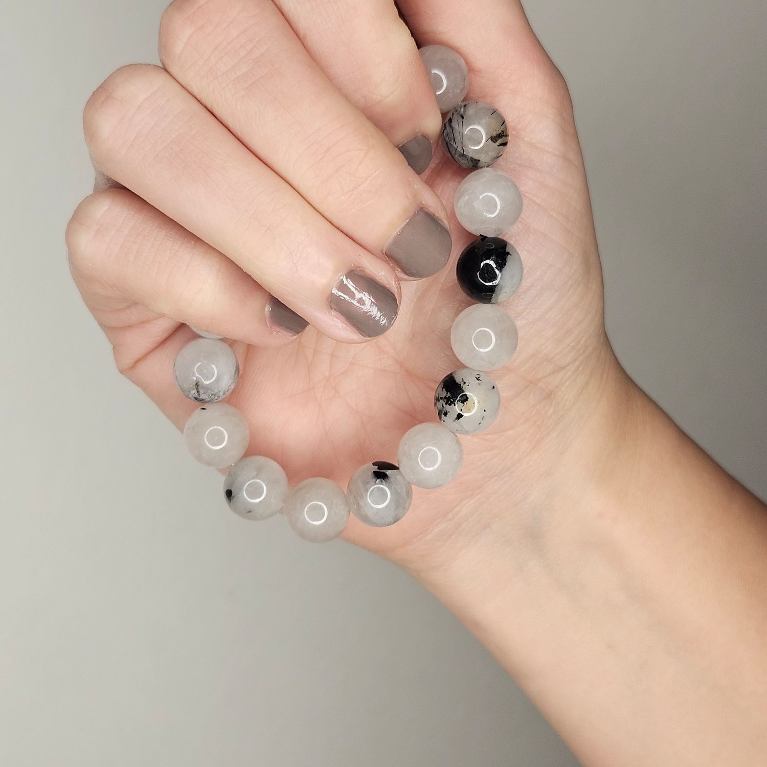  Pulsera de cuarzo turmalinado 10mm - Protección energética y equilibrio emocional