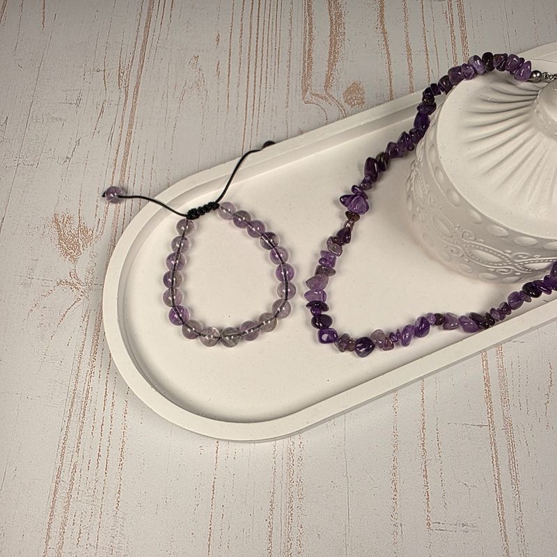Pulsera de amatista 6mm ajustable y collar  - Protección y transmutación energética