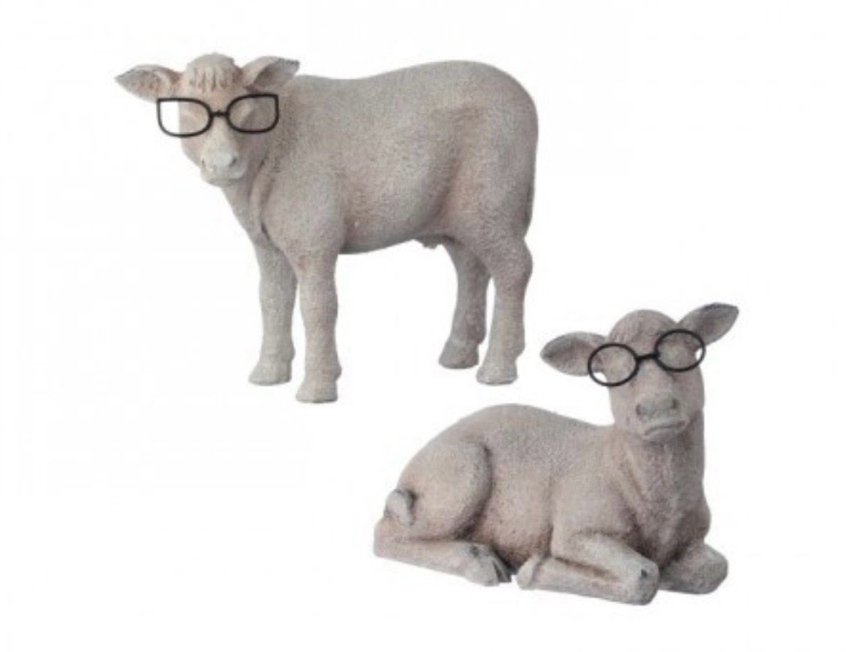 8” Resin Standing Cow With Glasses