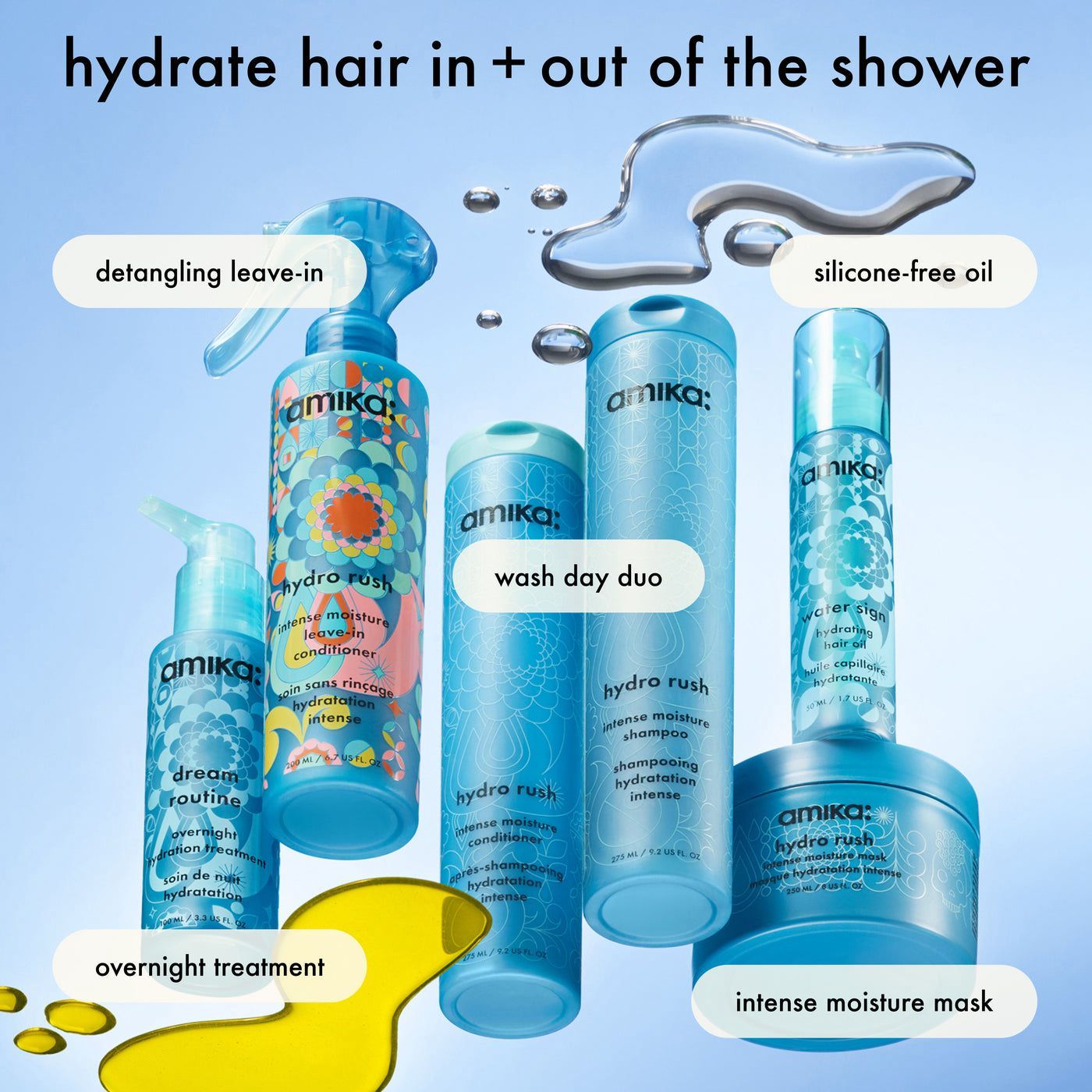 مجموعة من منتجات العناية بالشعر من أميكا (Amika)