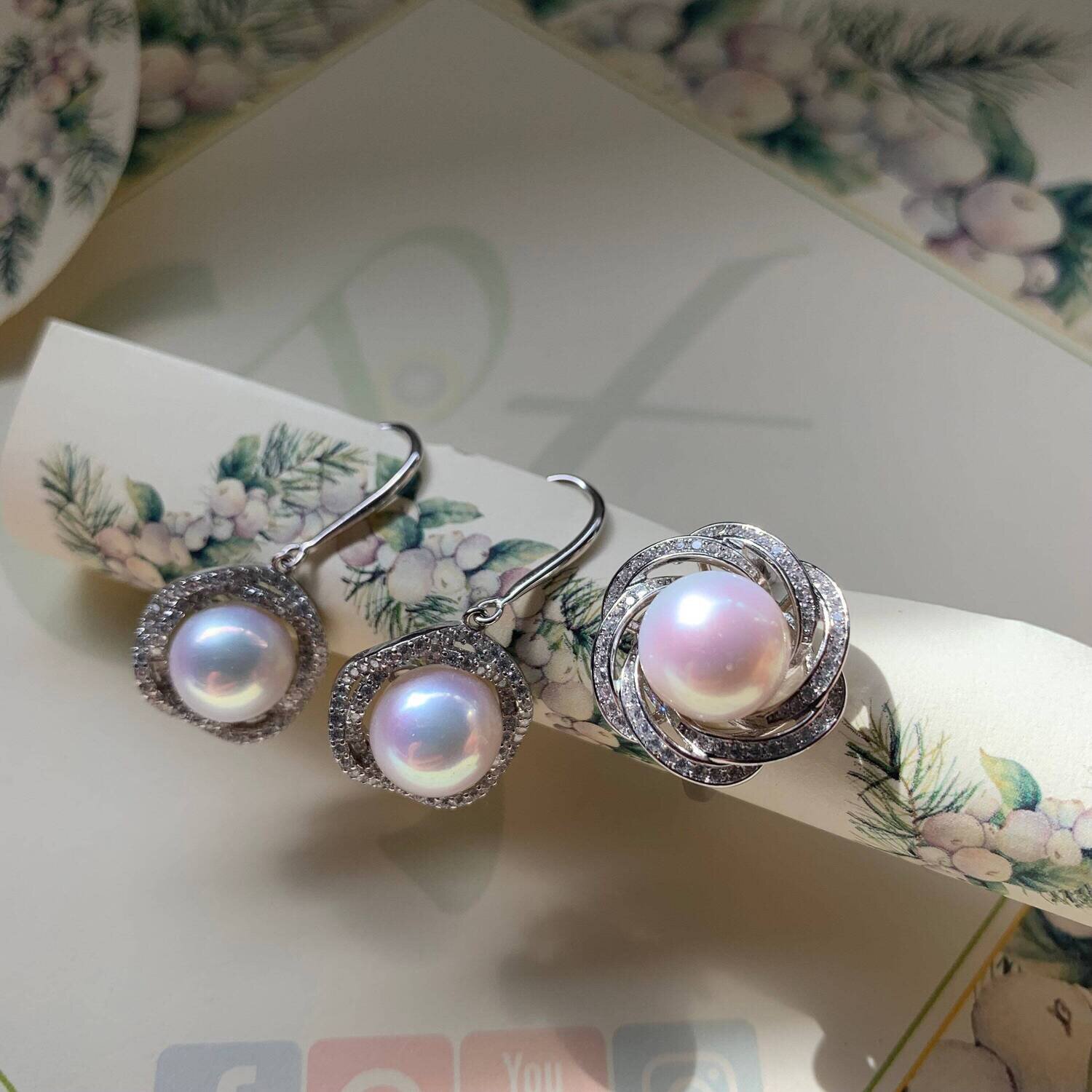 Pearl earrings and ring set