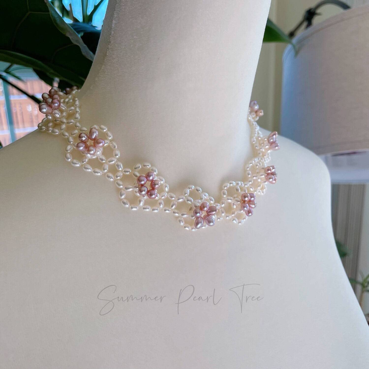 woven pearl necklace, floral