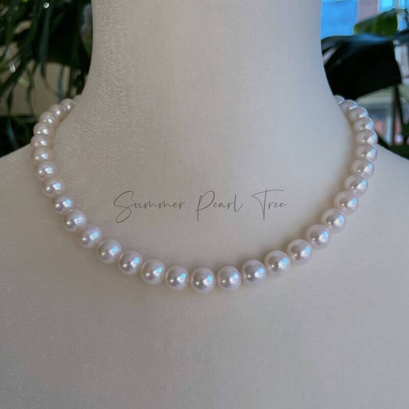 Freshwater Pearl necklace, gift for her, bridal necklace, wedding necklace, 8.5-9.5mm pearl necklace, strong luster, sterling silver