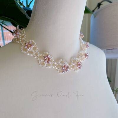woven pearl necklace, floral