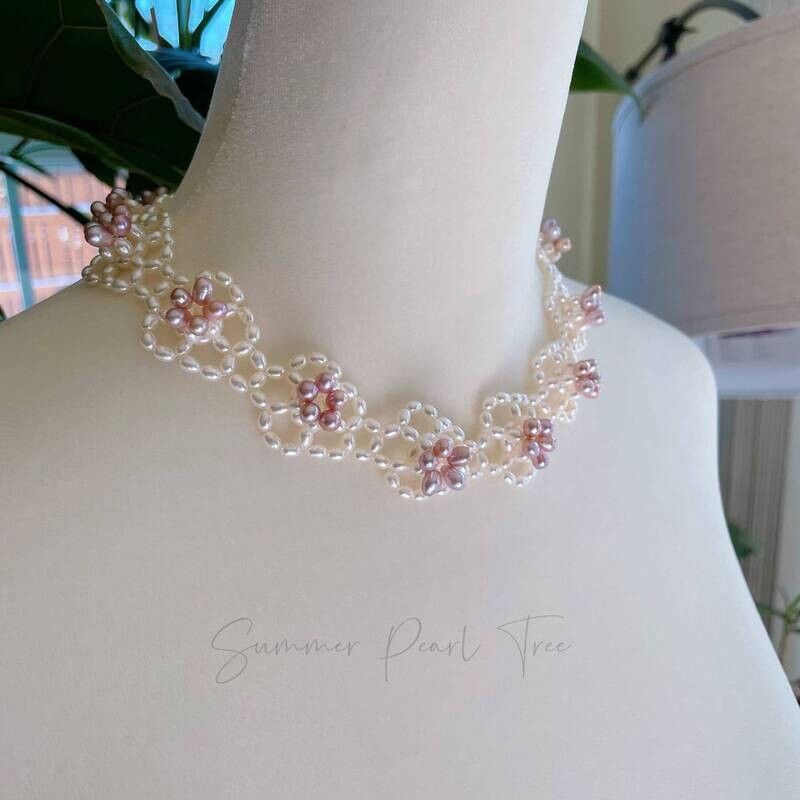 woven pearl necklace, floral