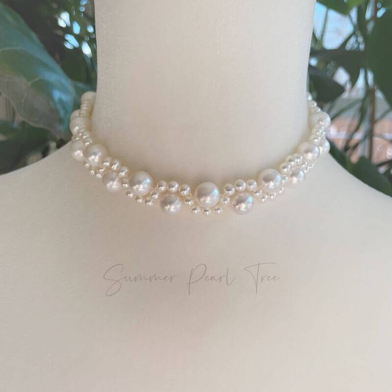 Hand woven pearl necklace choker, Real freshwater pearl necklace, wedding necklaces, bridal necklace, graceful pearl necklace, gift for her