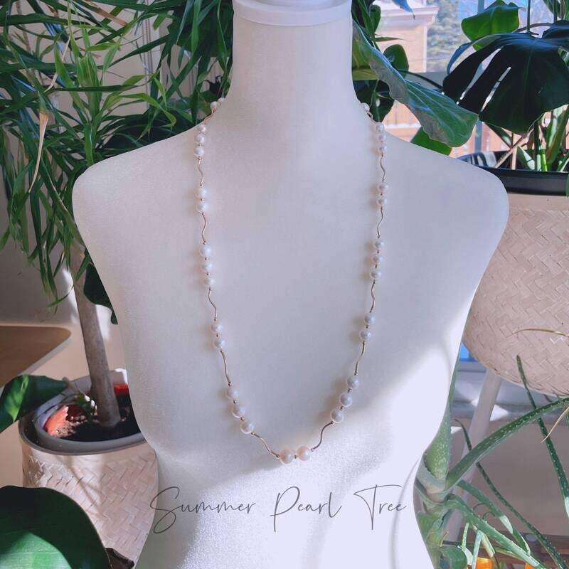 Pearl necklace, long necklace for sweaters, gold filled pearl necklace, 14k gold filled necklace, gift for her, genuine pearl necklace