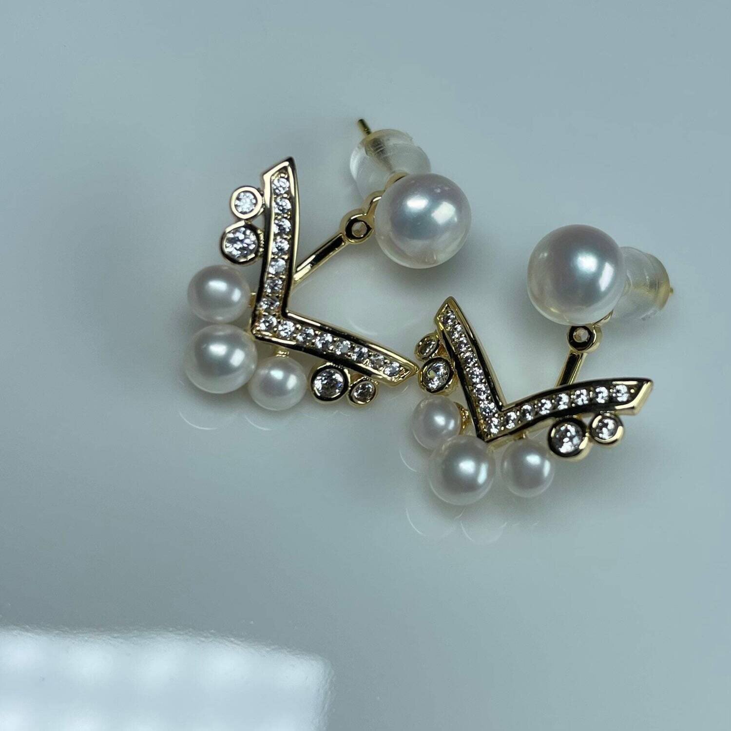 Freshwater Pearl earrings, pearl earrings studs, two parts earrings