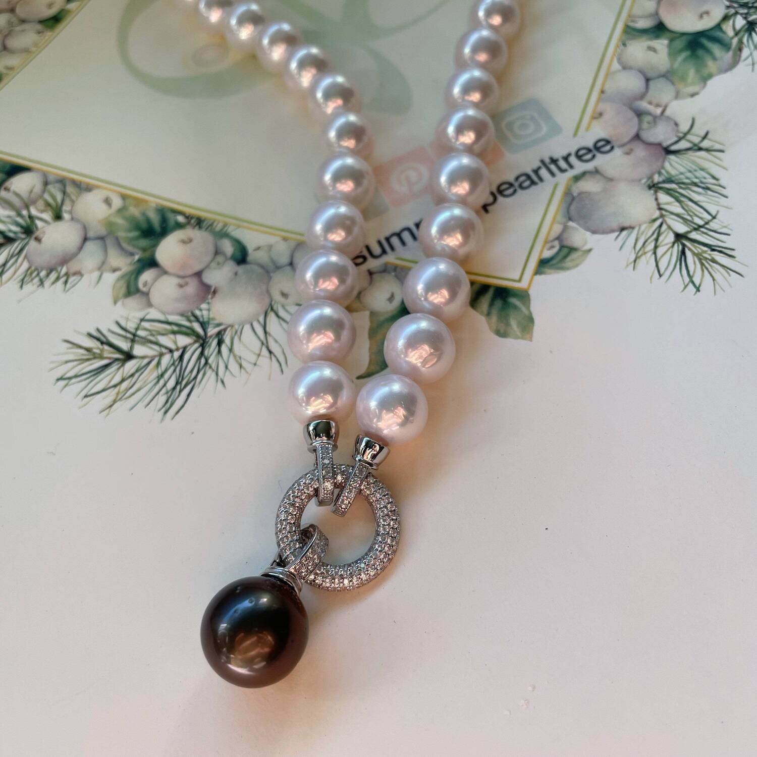 3 in 1 necklace, Tahitian pearl necklace, Tahitian pearl pendant, 11-12mm freshwater pearl necklace, large sized pearl necklace,gift for her