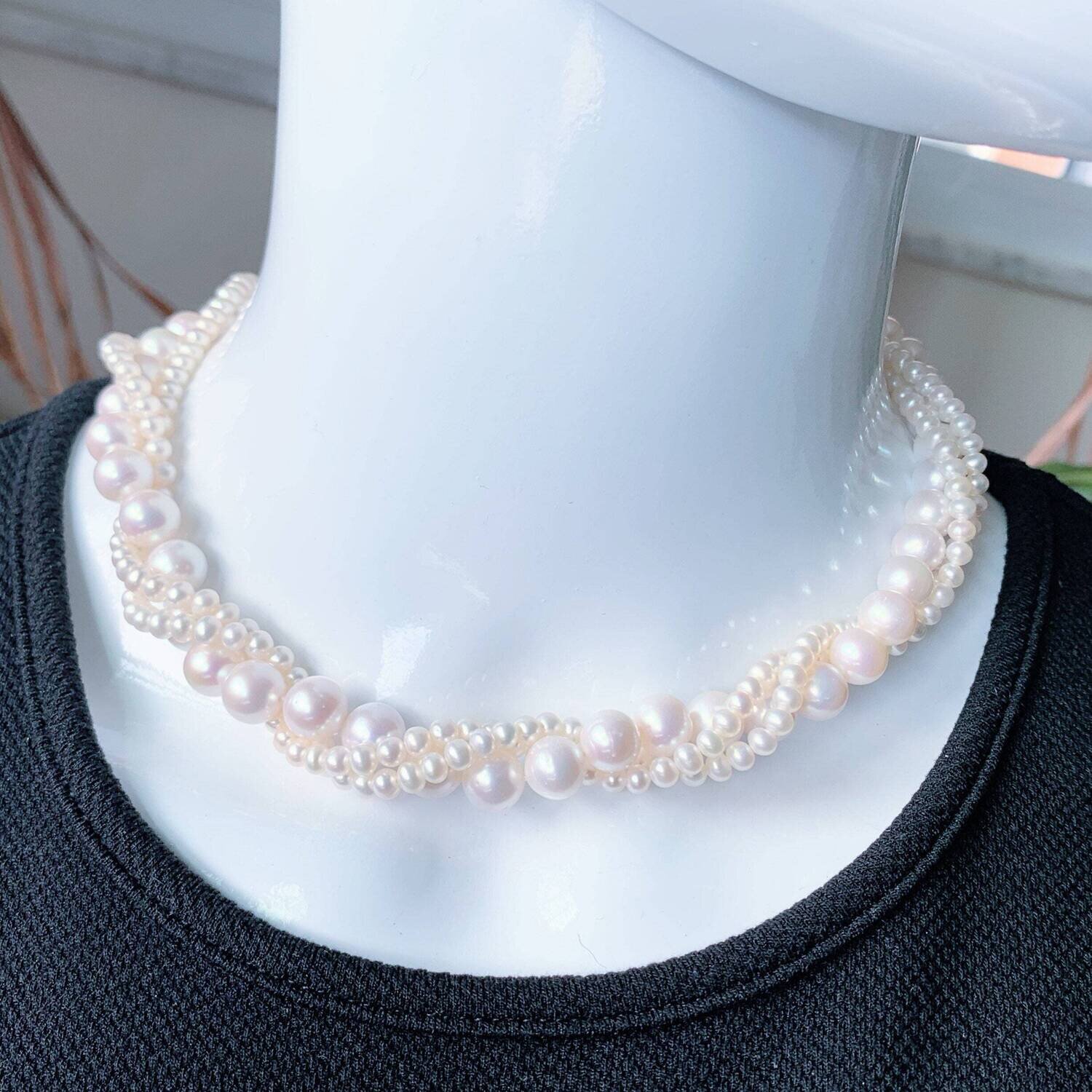 Twisted pearl necklace, Pearl choker necklace multi strand, multi strand pearl necklace, wedding necklace, gift for her, statement necklace