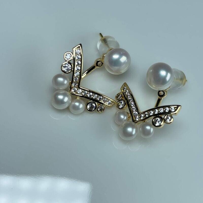Freshwater Pearl earrings, pearl earrings studs, two parts earrings