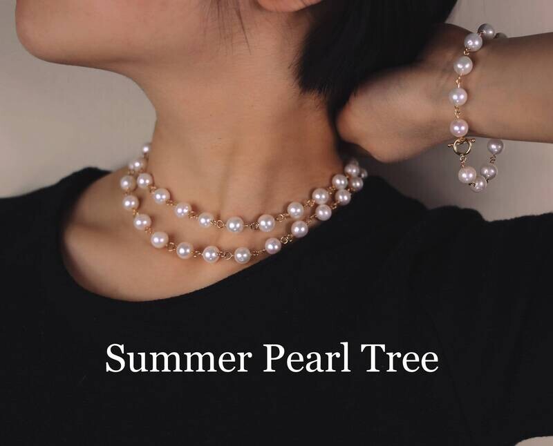 Pearl necklace and bracelet set, freshwater pearl Jew set, extra long pearl necklace, gift for her, gold filled pearl necklace and bracelet