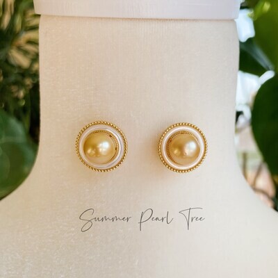 South sea pearl earrings, gold pearl earrings, golden pearl earrings, seawater pearl stud earrings, gift for her, pearl stud earrings