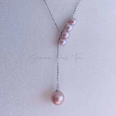 Edison pearl necklace pendant, Y shape, Lilac