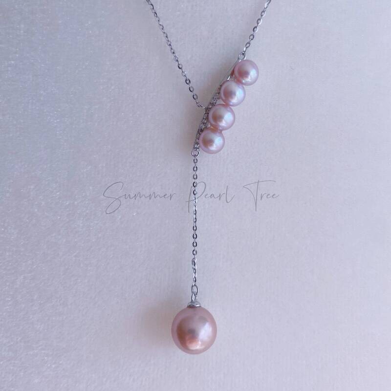 Edison pearl necklace pendant, Y shape, Lilac